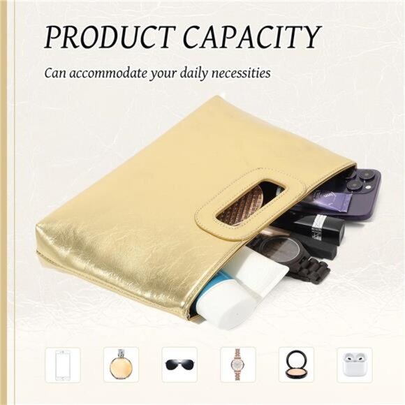 Clutch Purses PU Leather with Chain Gold - Picture 4 of 6